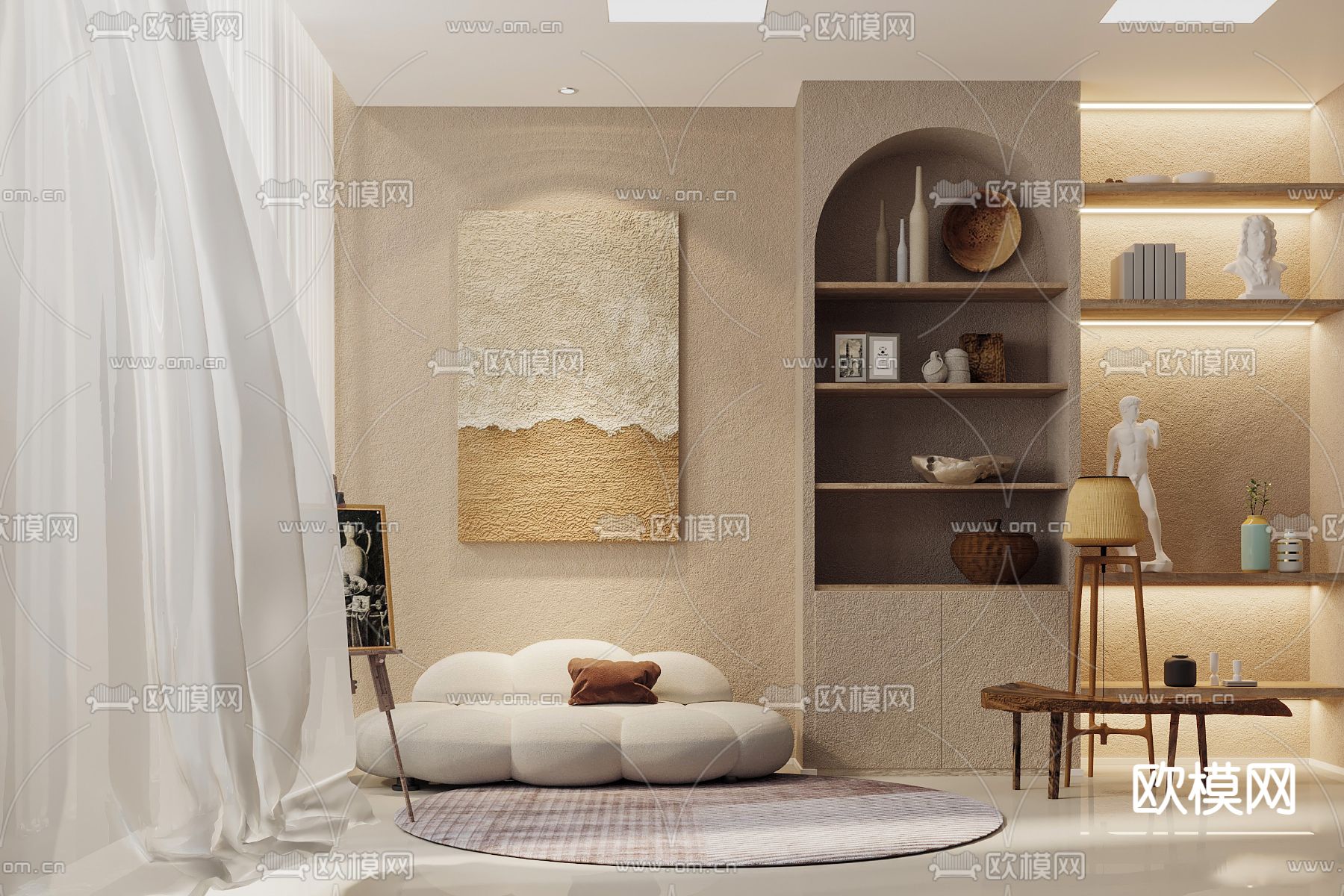 侘寂风绒布懒人沙发3d模型下载