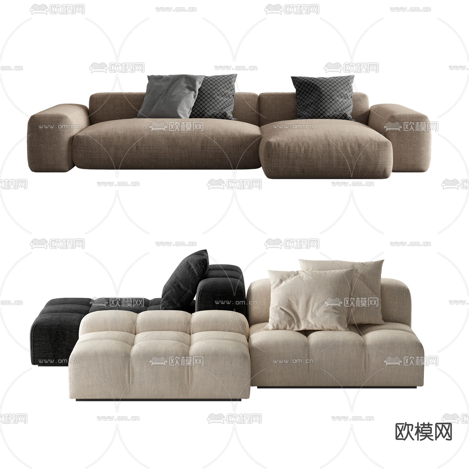 现代布艺多人沙发3d模型下载