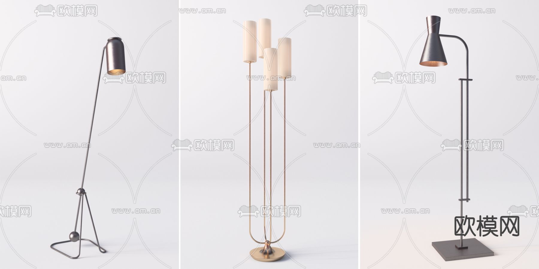 工业风金属多头落地灯3d模型下载（渲染图1）