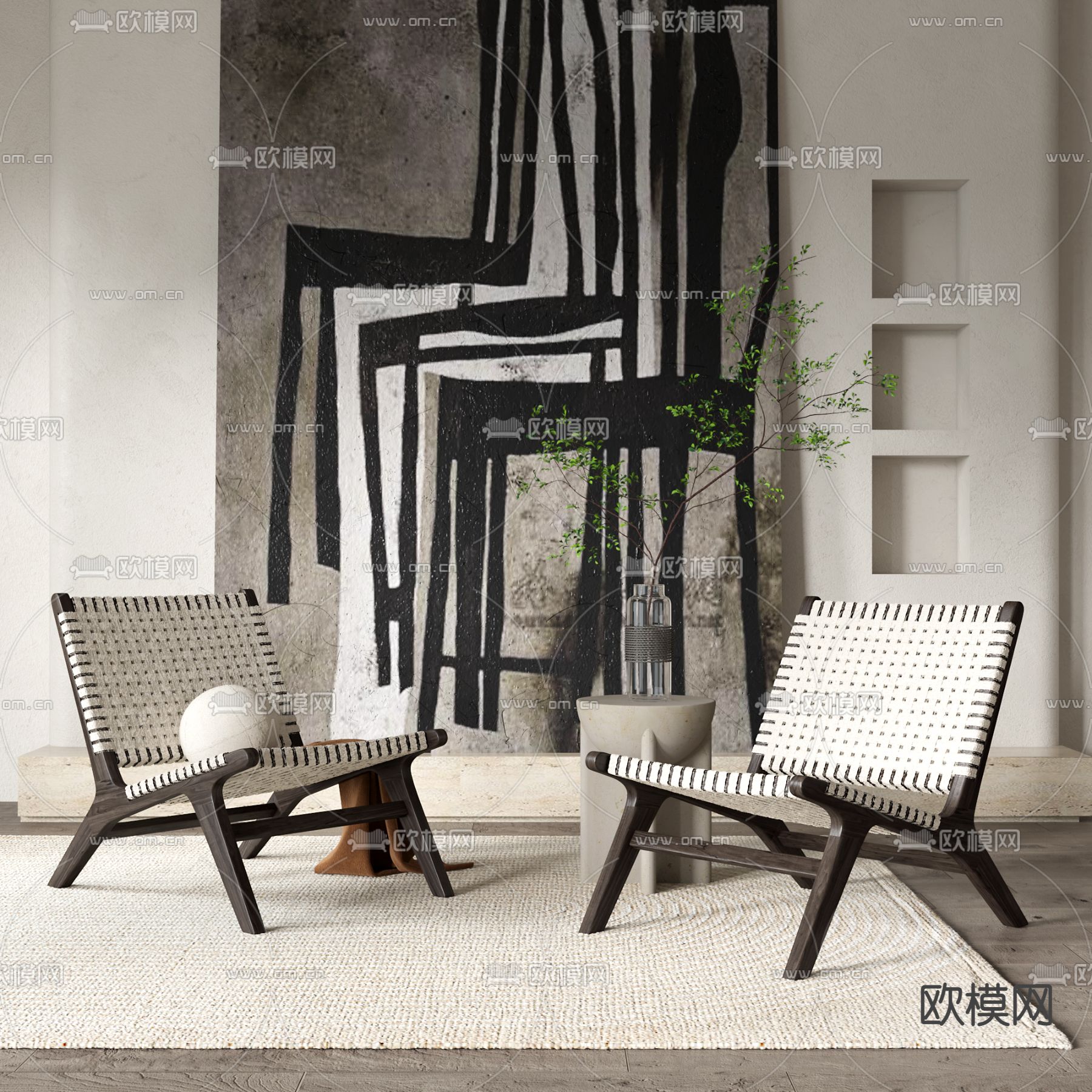 侘寂风编织休闲椅3d模型下载