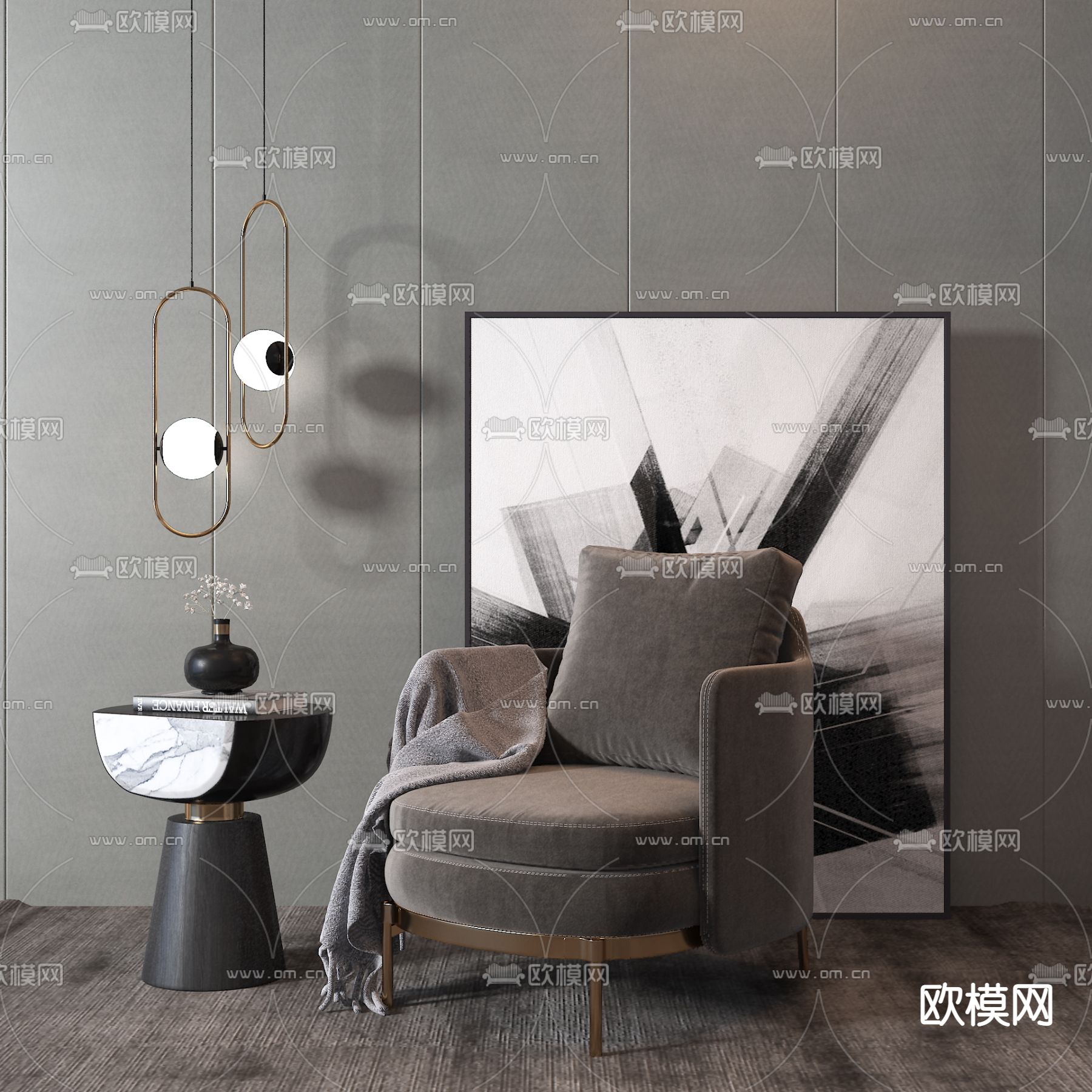 现代布艺单人沙发3d模型