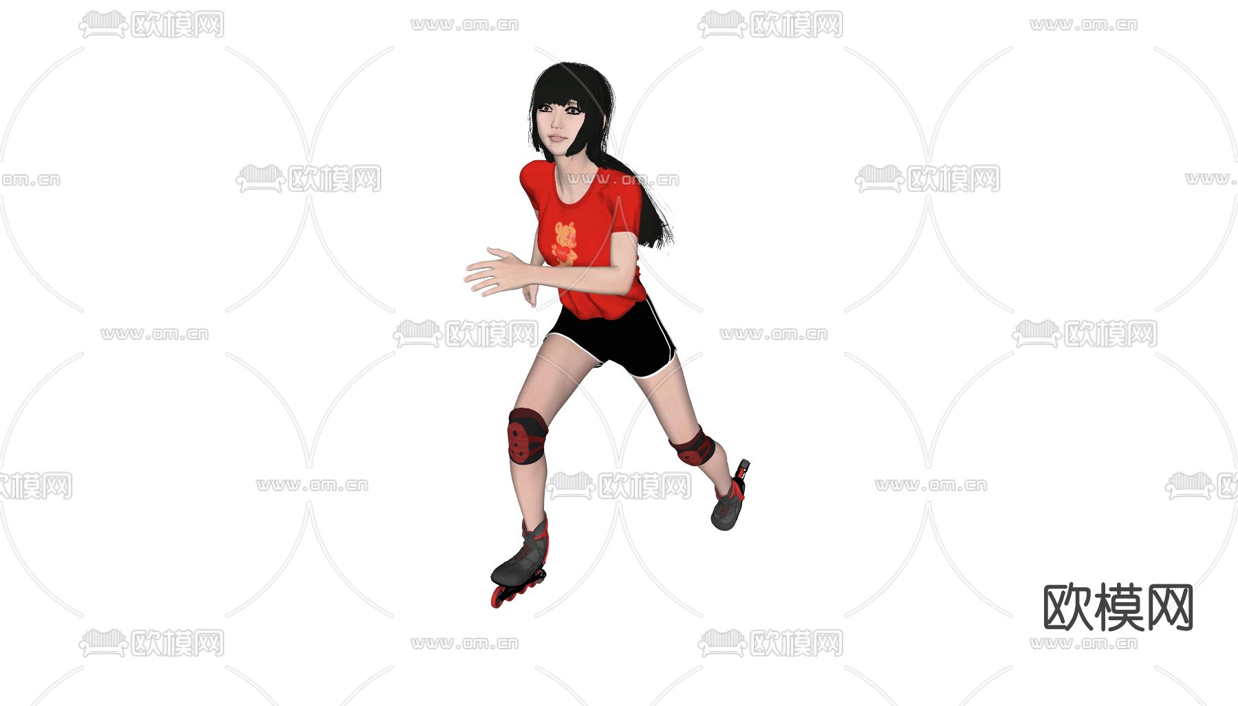 现代溜冰美女人物su模型