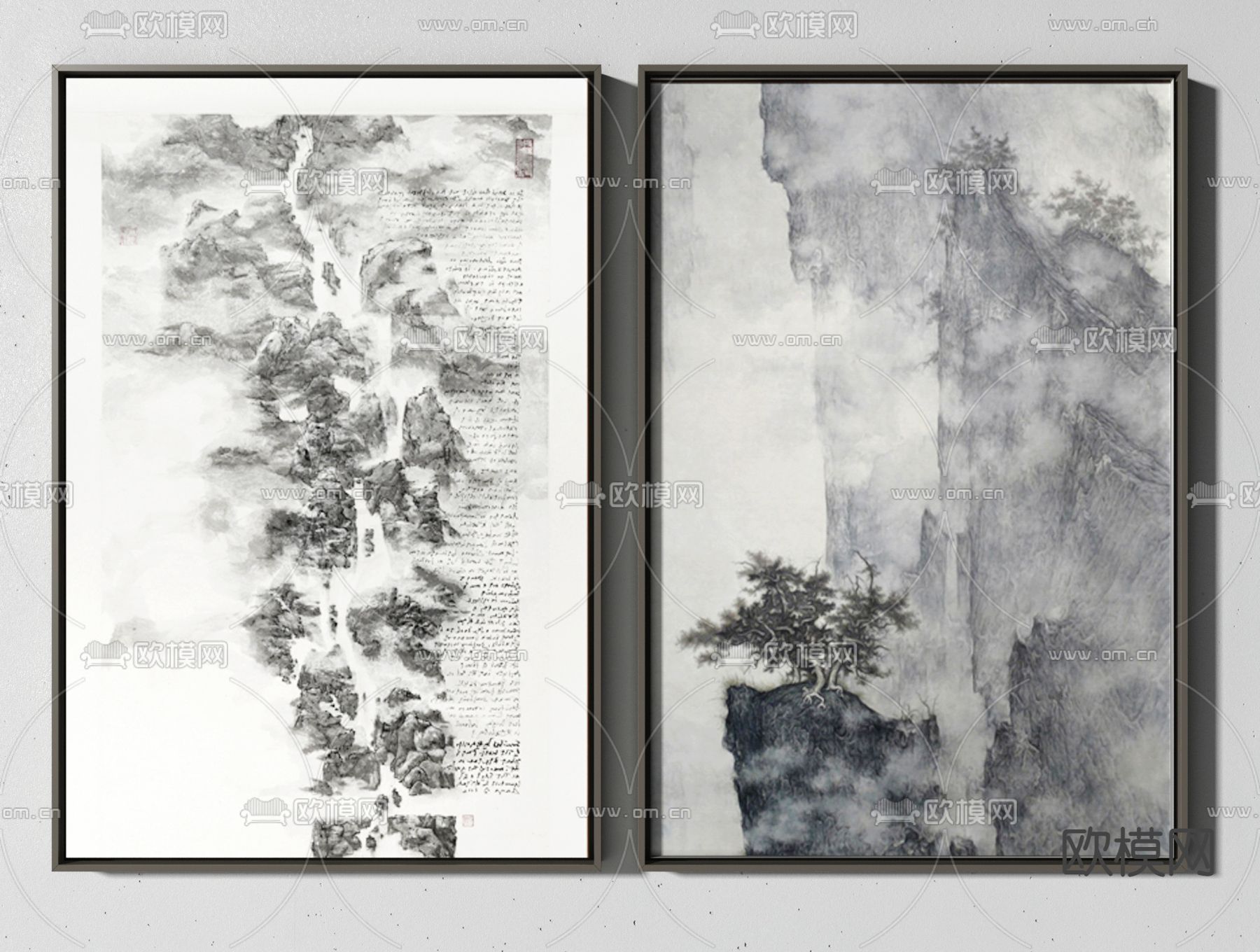 新中式山水装饰挂画3d模型
