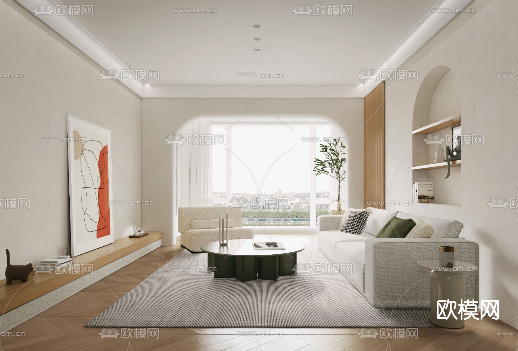 北欧客厅su模型下载（渲染图1）
