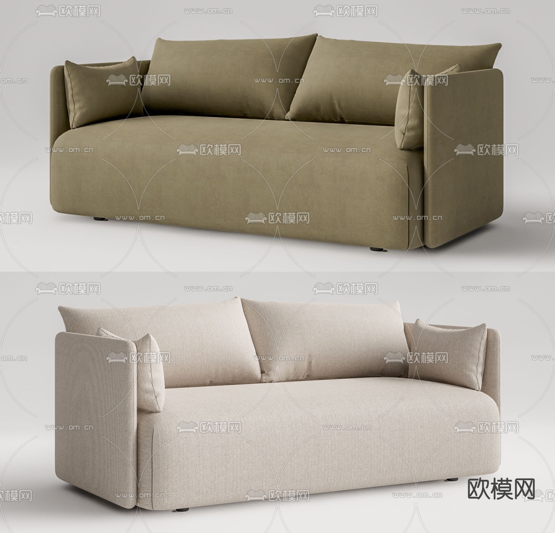 现代布艺双人沙发su模型下载（渲染图1）