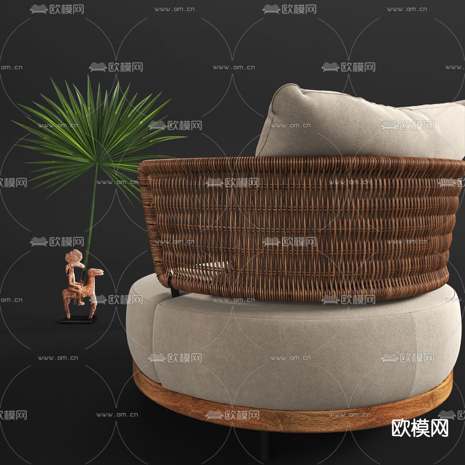 侘寂风布艺单人沙发3d模型下载（渲染图2）