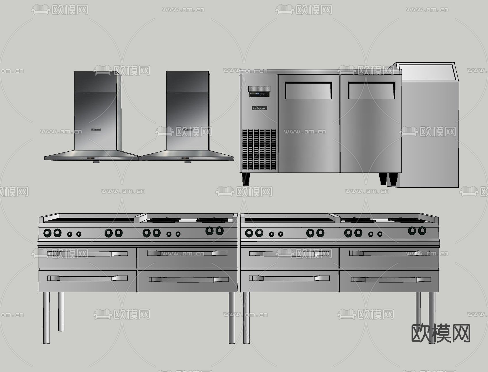 现代油烟机燃气灶su模型下载（渲染图2）