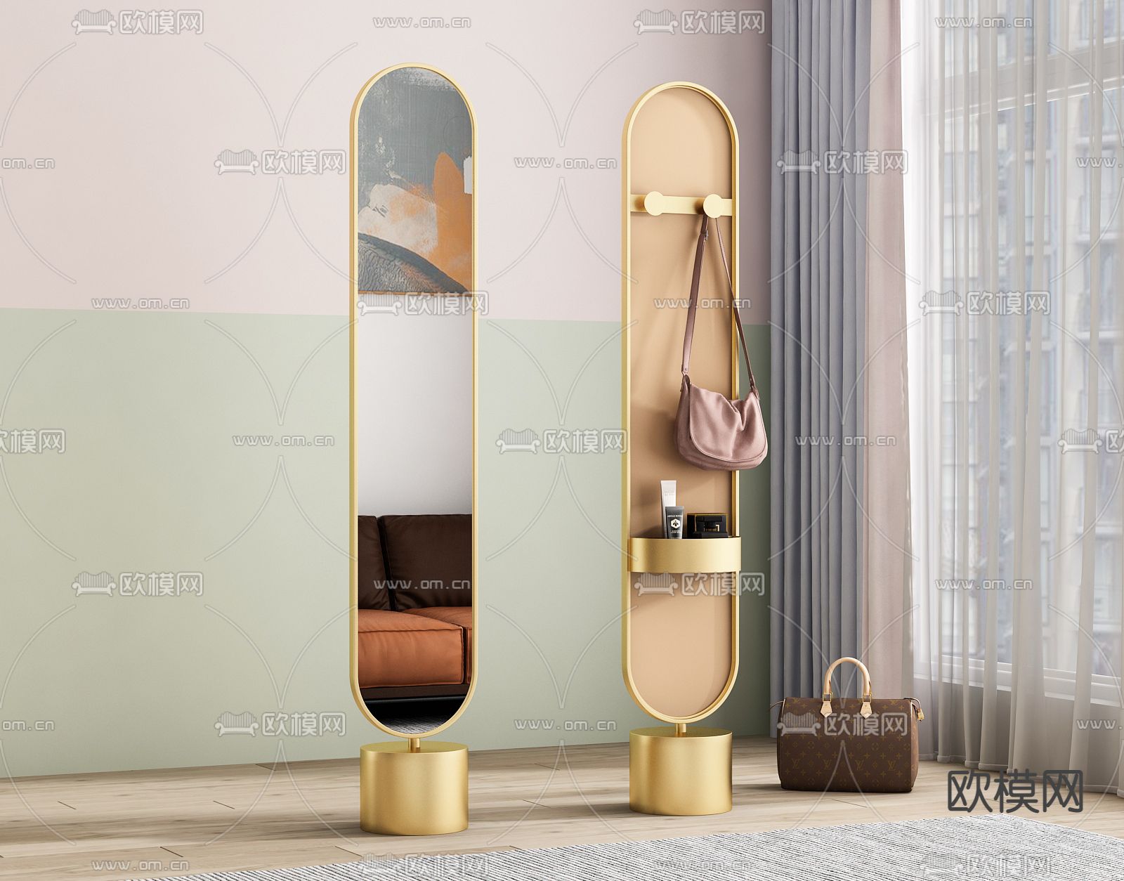 北欧全身落地镜3d模型下载（渲染图1）