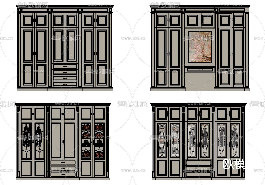 欧式衣柜su模型下载（渲染图2）