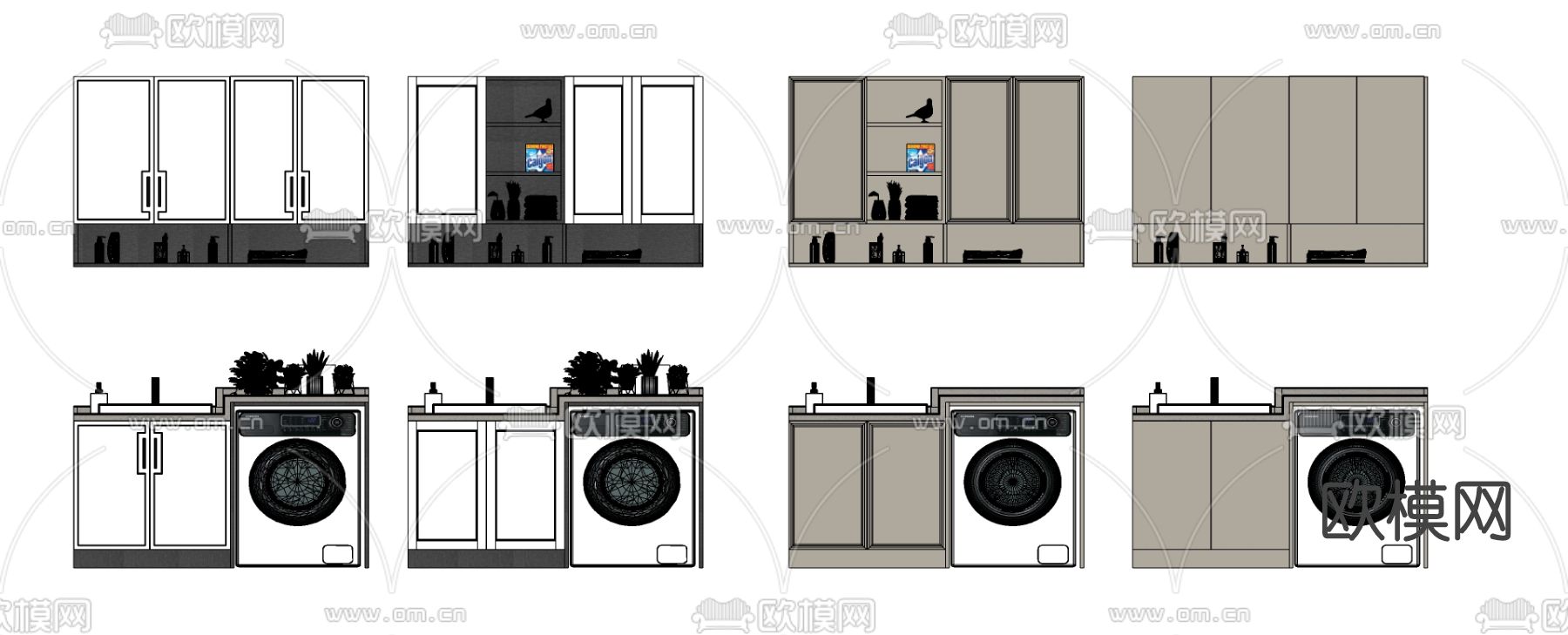 现代洗衣机柜su模型