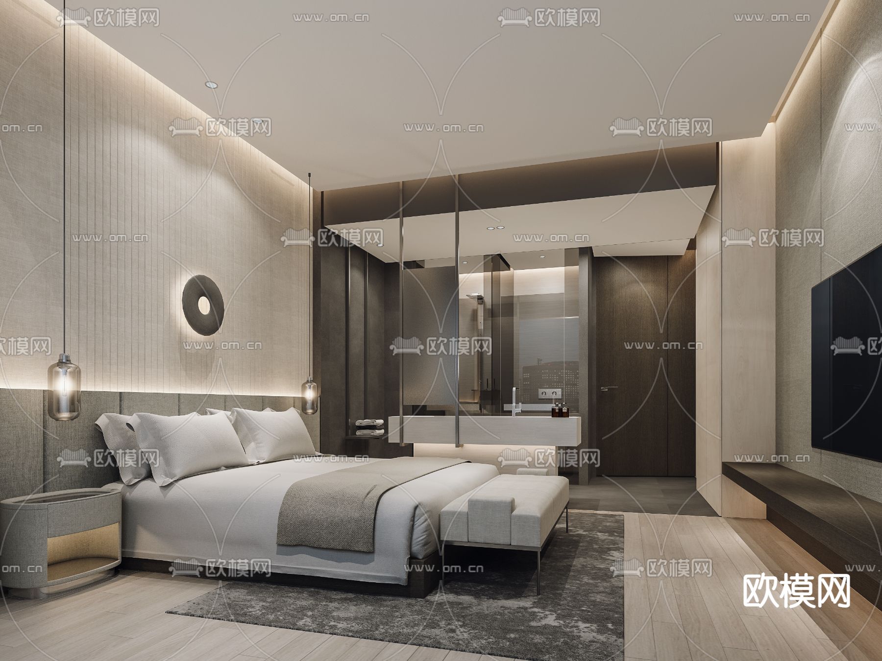 现代酒店客房3d模型下载