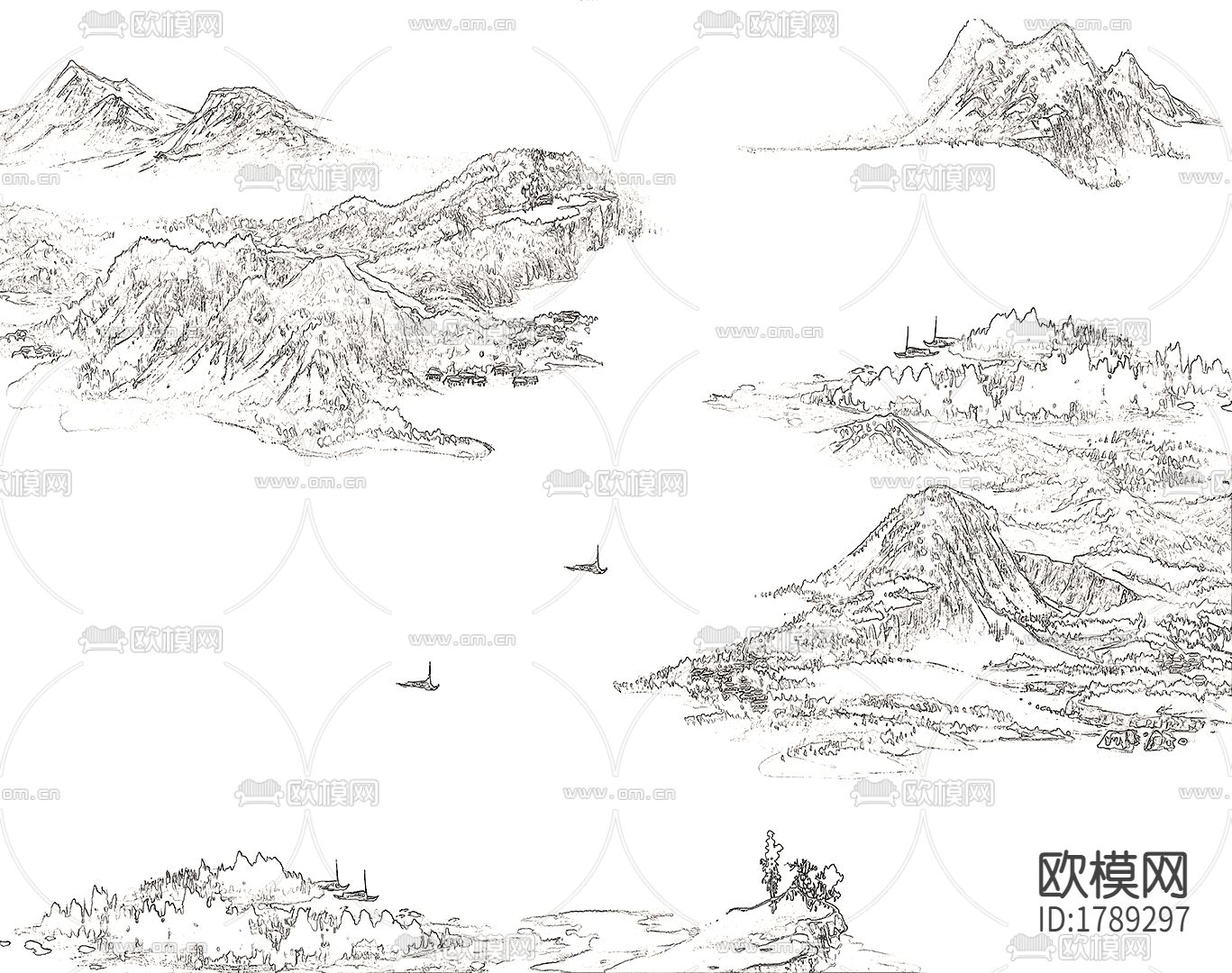 新中式线条山水壁纸下载（渲染图2）