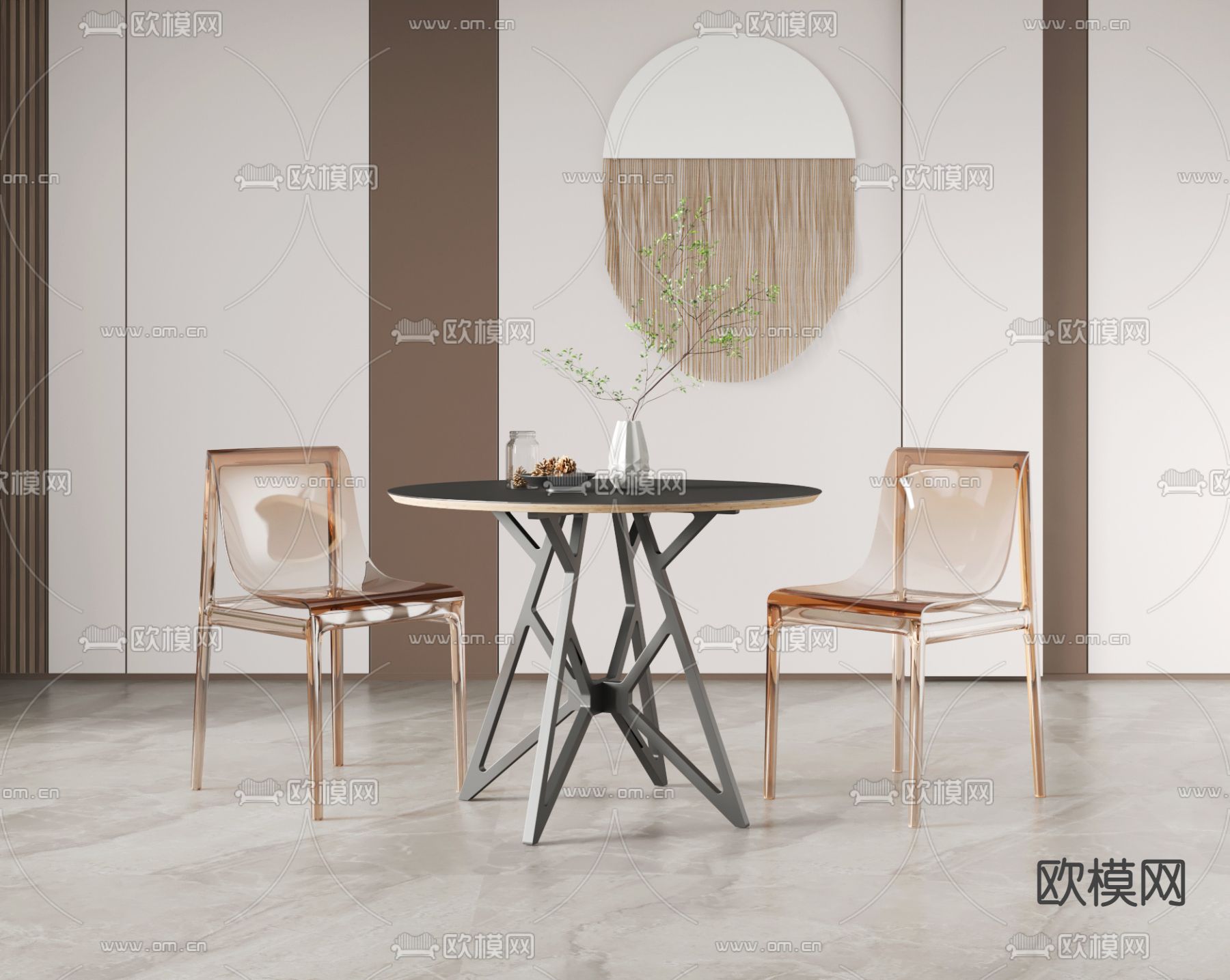 现代亚克力休闲桌椅3d模型下载