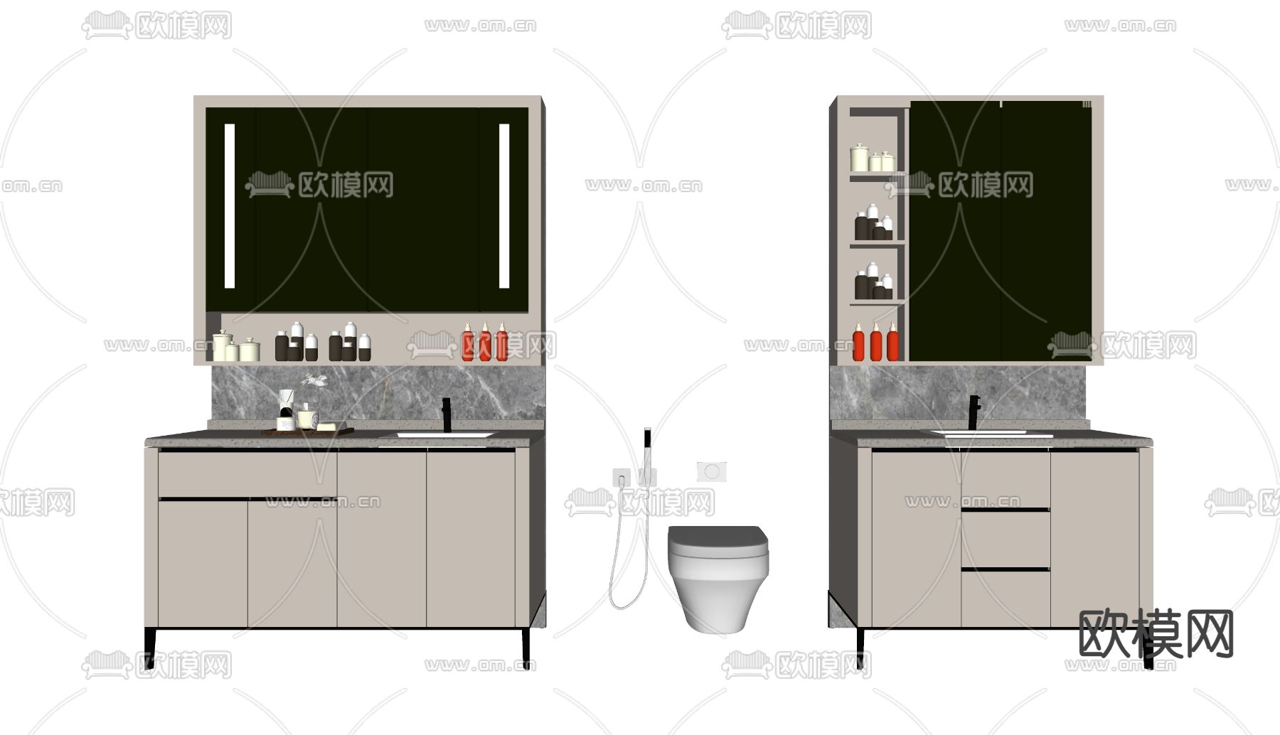 现代轻奢浴室柜su模型下载（渲染图2）