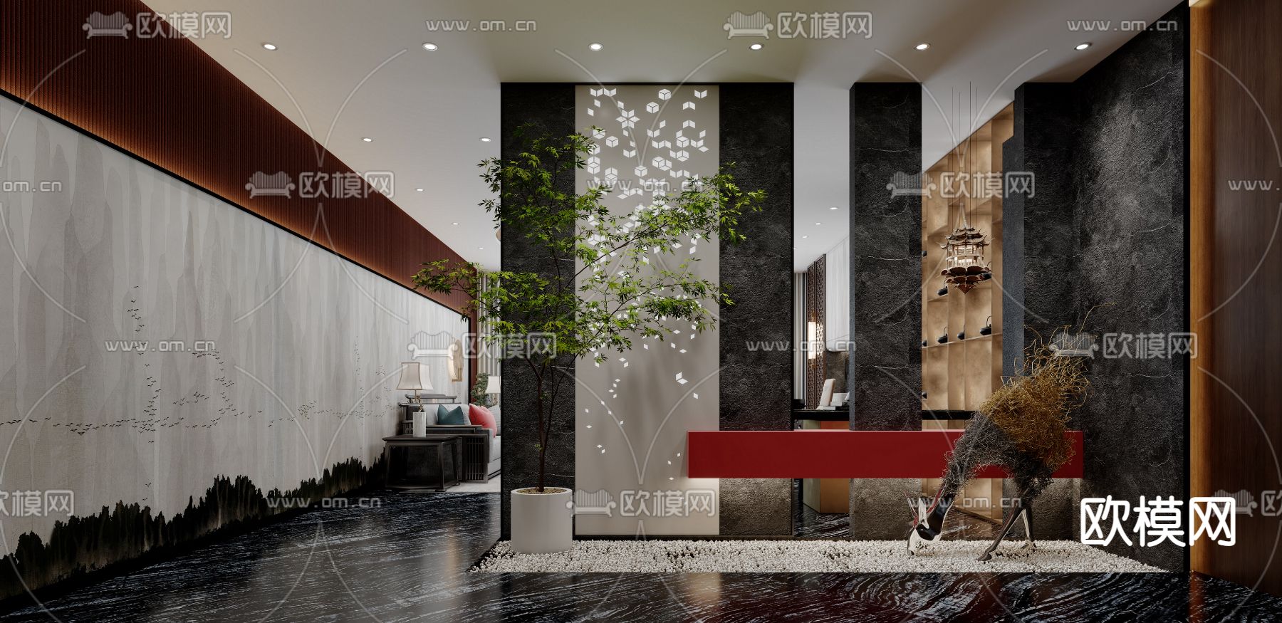 新中式总经理办公室3d模型下载（渲染图2）
