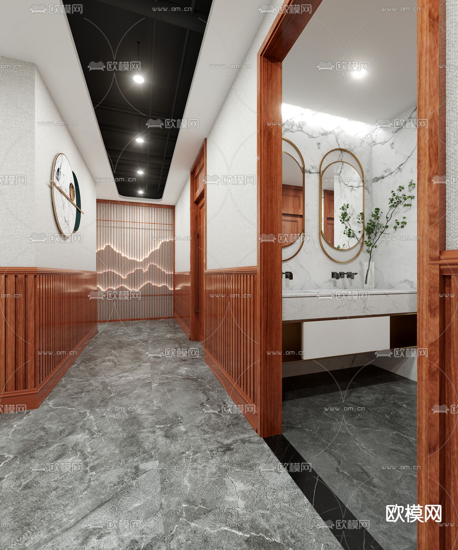 新中式办公室公共卫生间3d模型下载