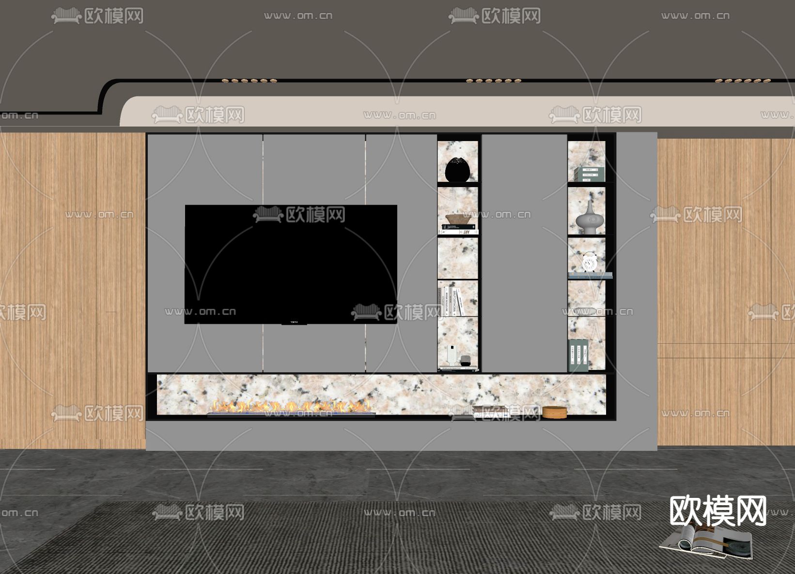 现代电视背景墙su模型下载（渲染图2）