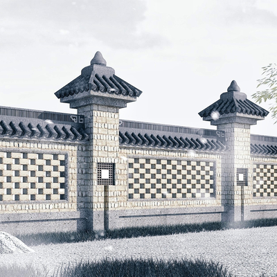 砖墙围墙3d模型