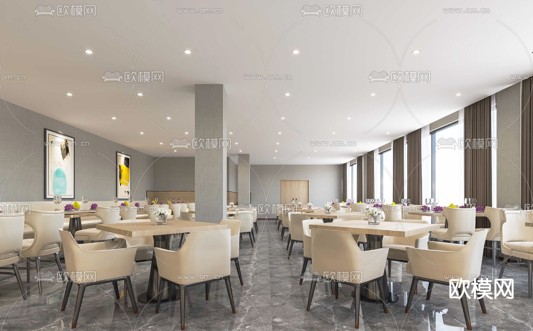 现代酒店宴会厅免费3d模型下载（渲染图1）