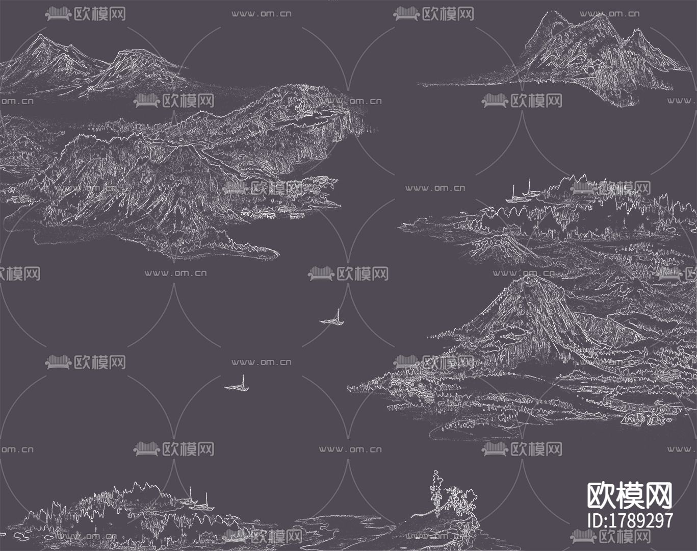 新中式线条山水壁纸下载（渲染图4）