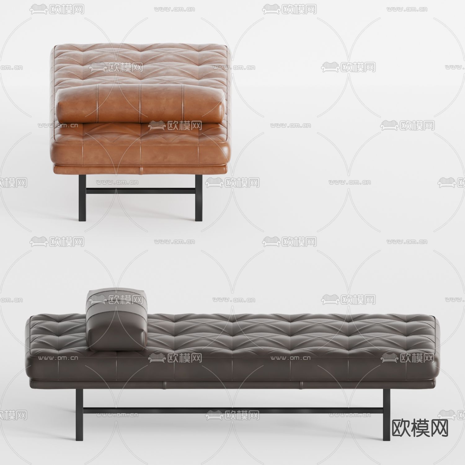 现代皮革床尾凳3d模型下载