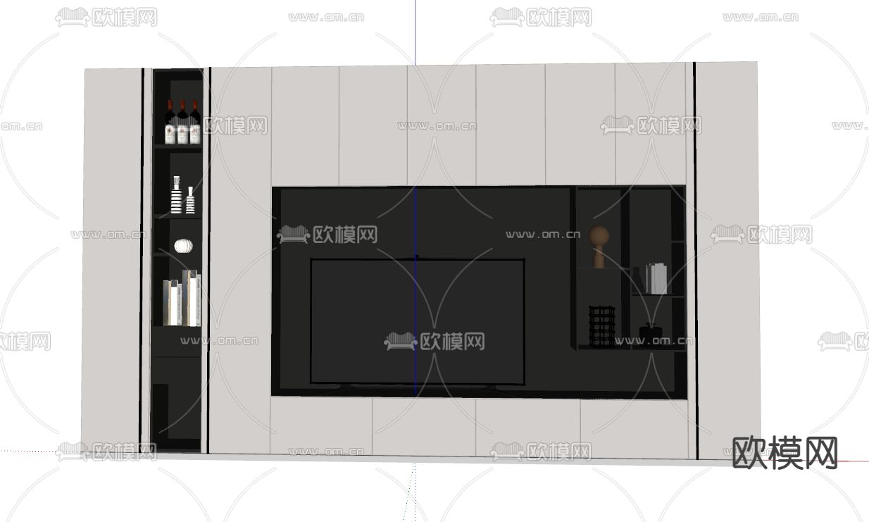 现代轻奢电视柜背景墙su模型下载（渲染图2）