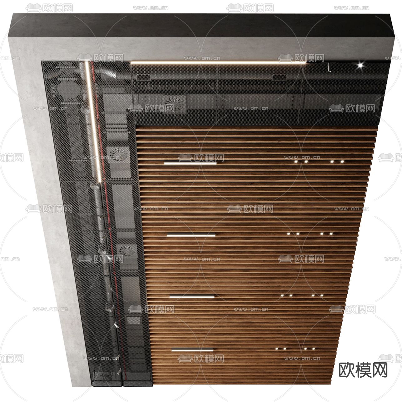 工业风管道格栅吊顶3d模型