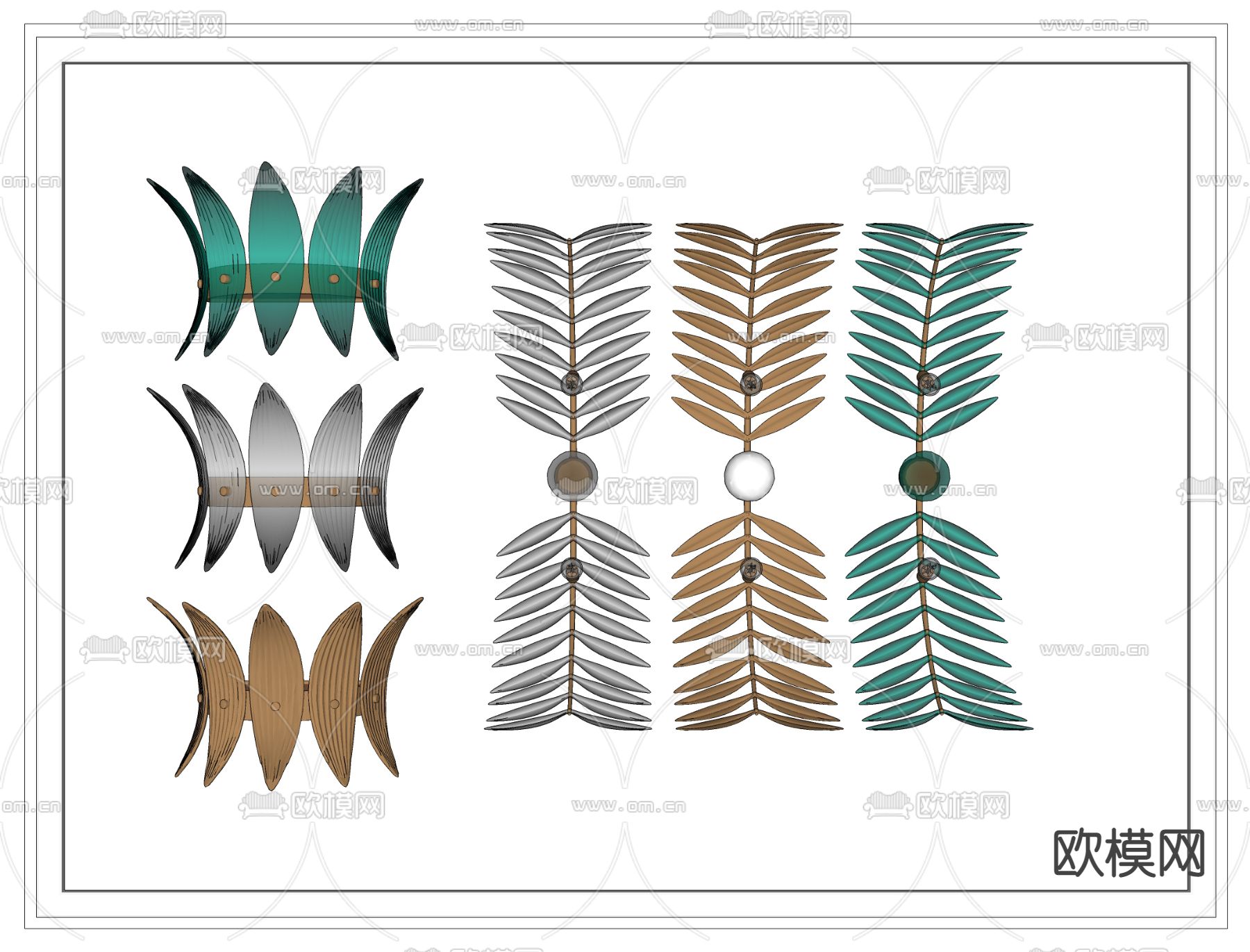 美式皇冠树叶装饰壁灯su模型下载