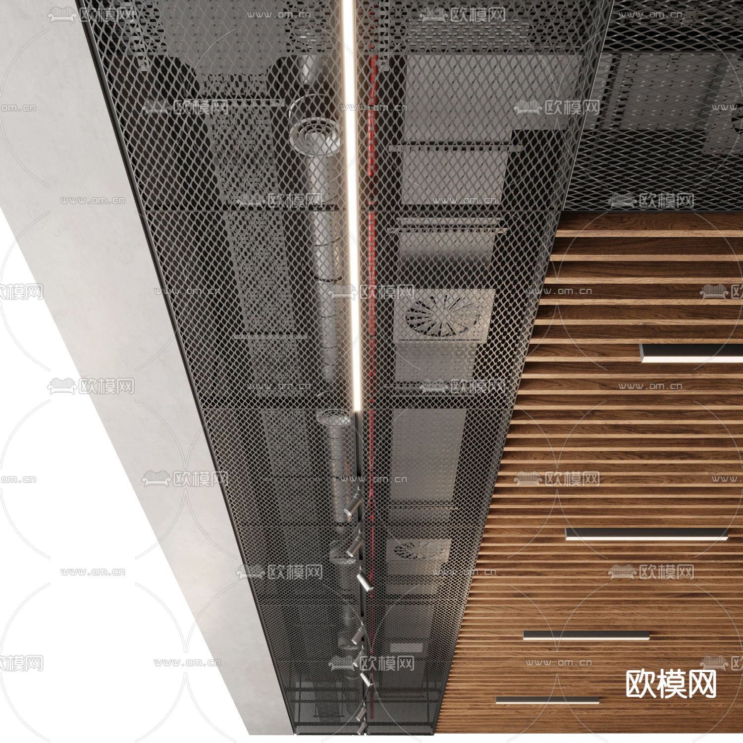 工业风管道格栅吊顶3d模型