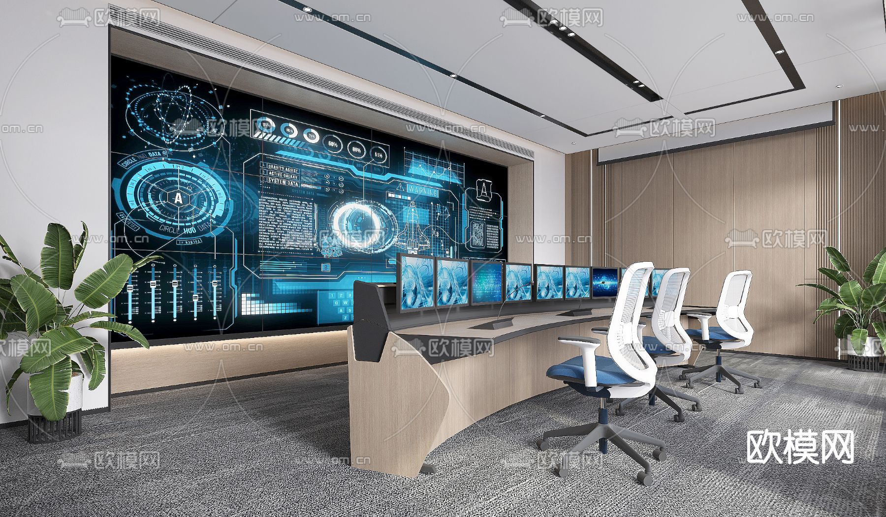 现代监控室指挥中心3d模型下载
