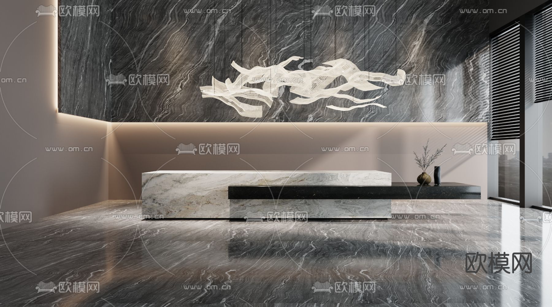 现代大理石前台接待台3d模型下载（渲染图1）