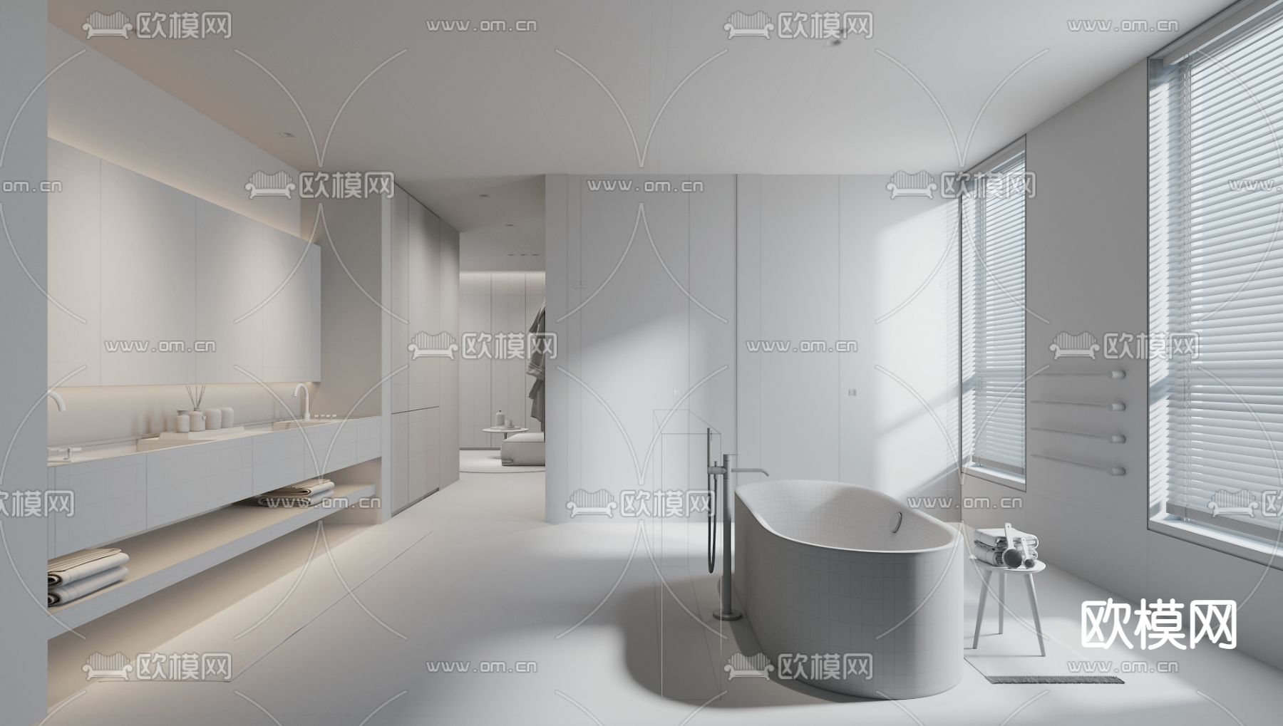 现代轻奢卫生间浴室3d模型下载（渲染图1）