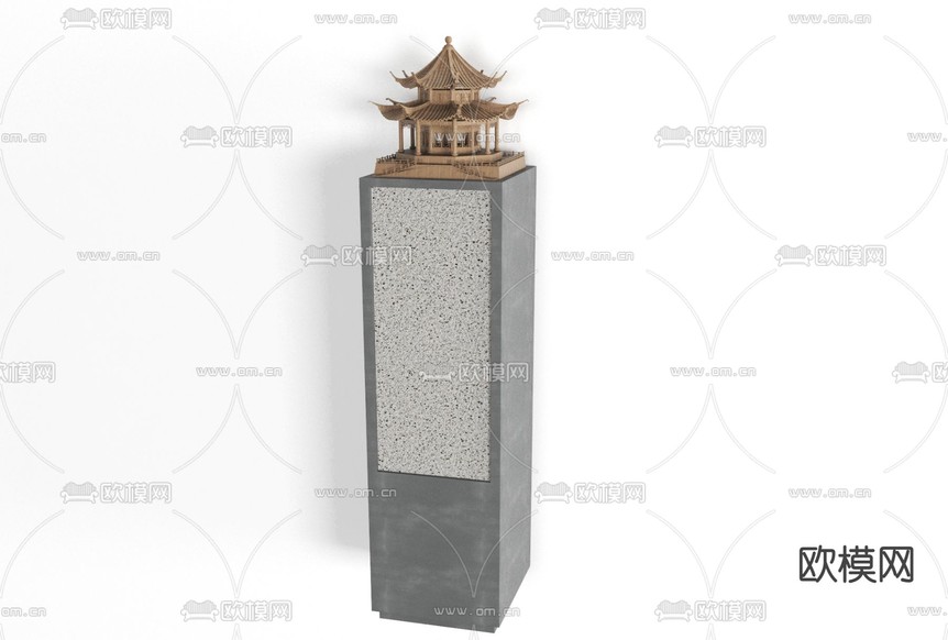 新中式端景亭子免费3d模型下载