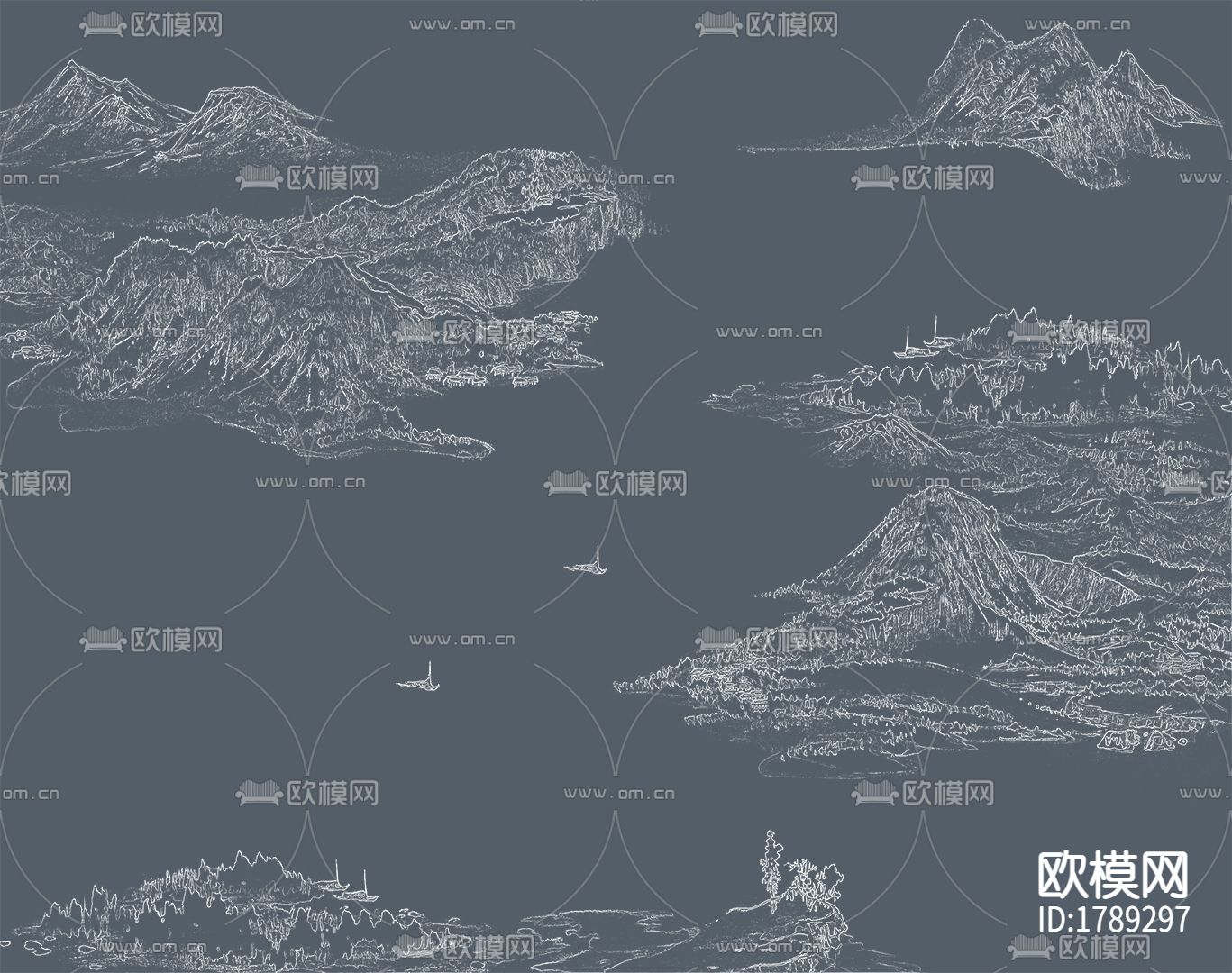 新中式线条山水壁纸下载（渲染图6）
