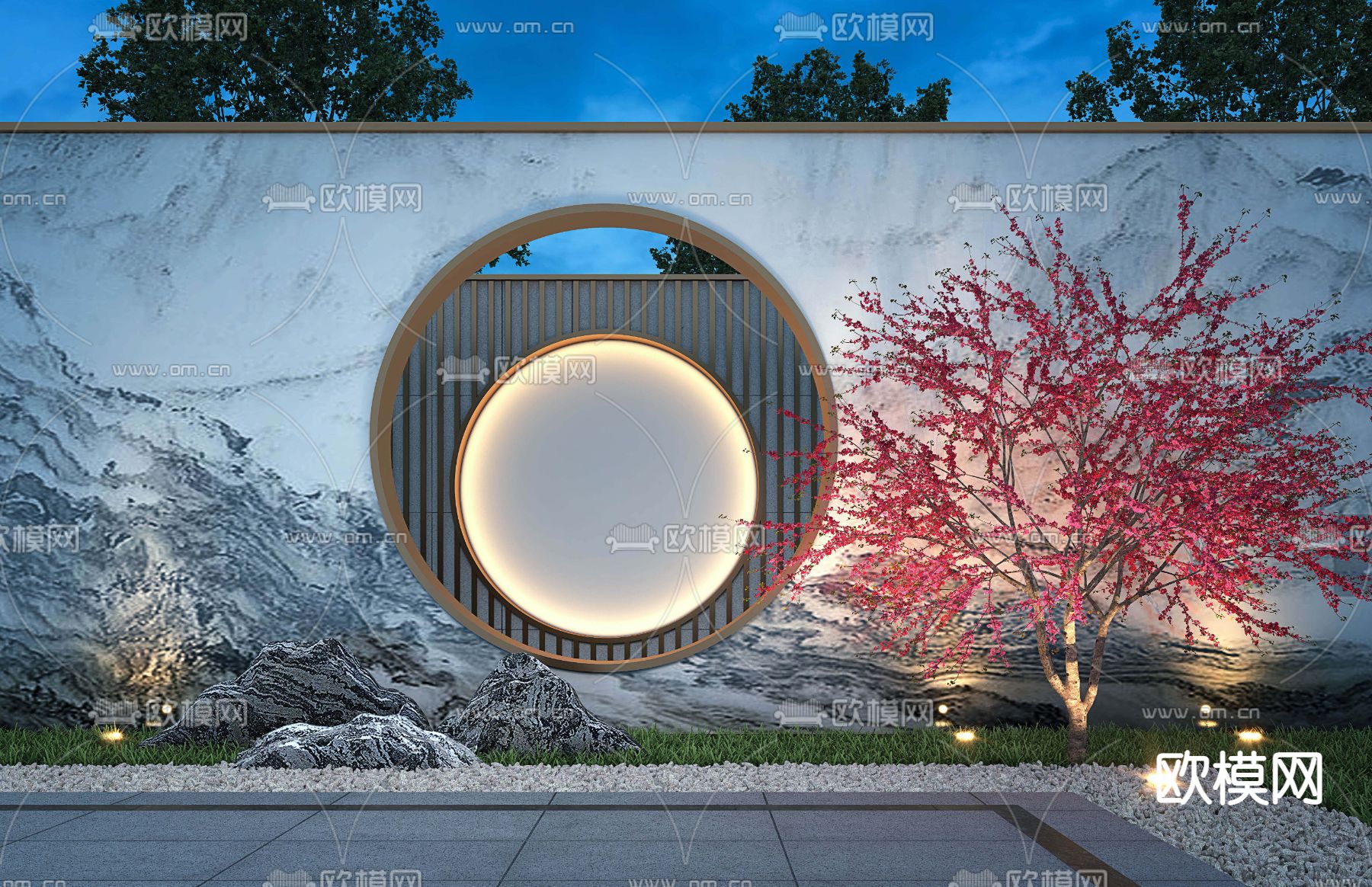 现代庭院景观墙3d模型