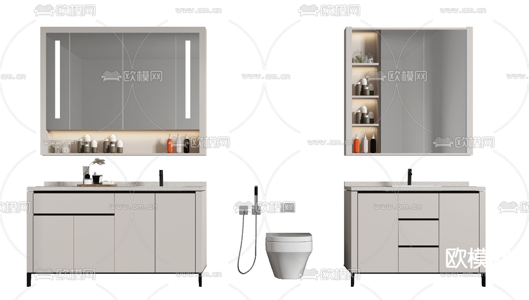 现代轻奢浴室柜su模型下载（渲染图1）