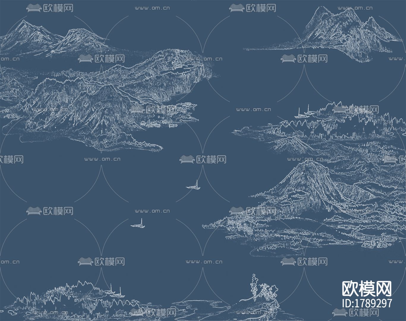 新中式线条山水壁纸下载（渲染图1）