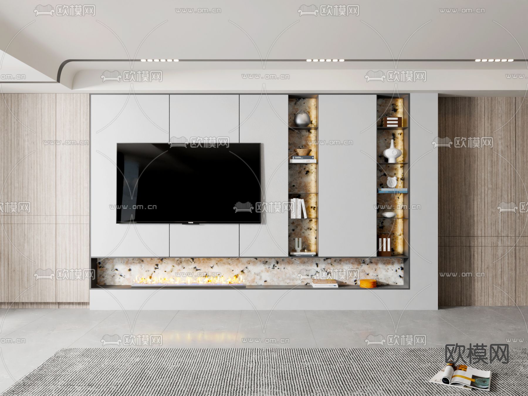 现代电视背景墙su模型下载（渲染图1）