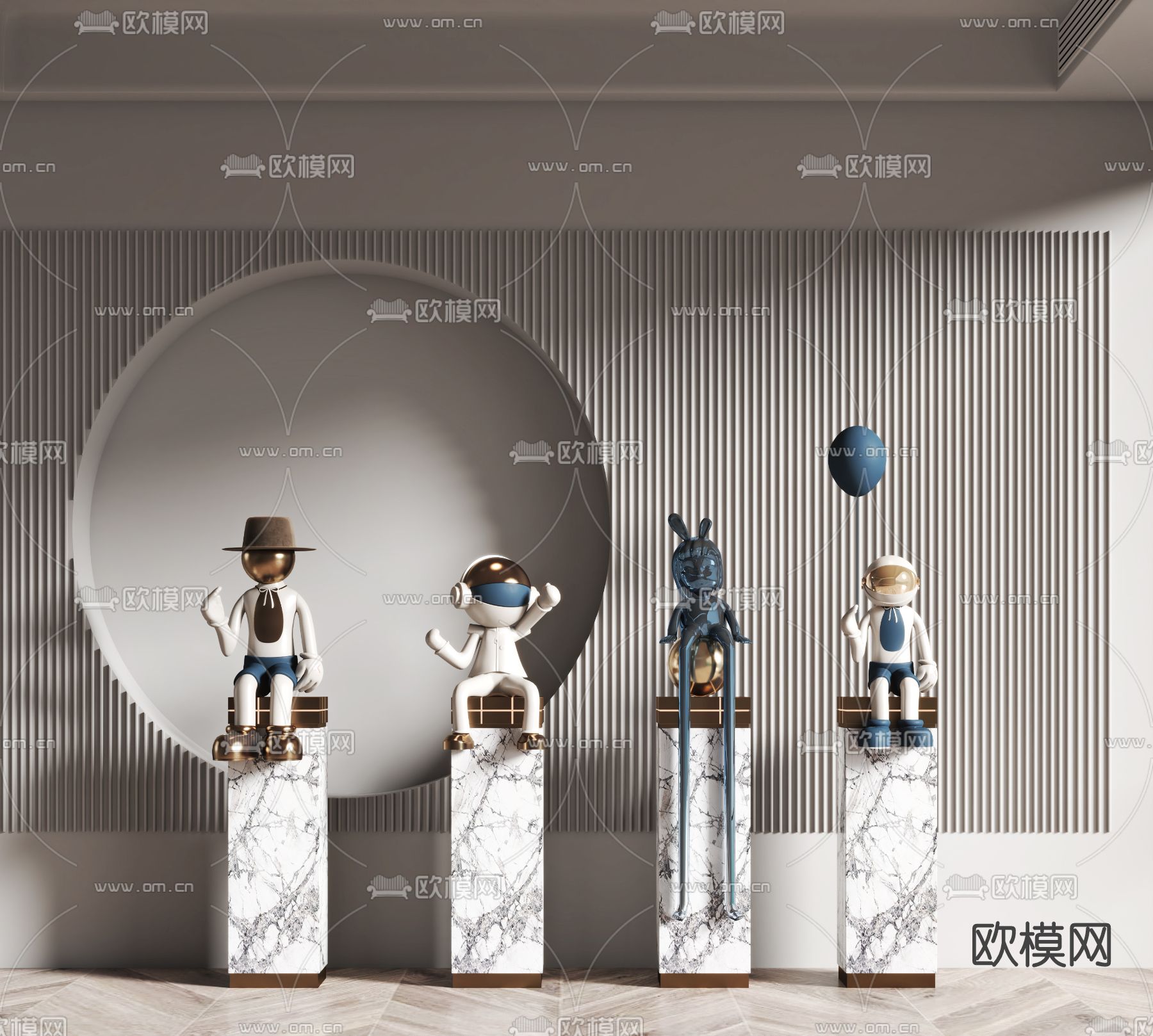 现代抽象人形雕塑3d模型下载