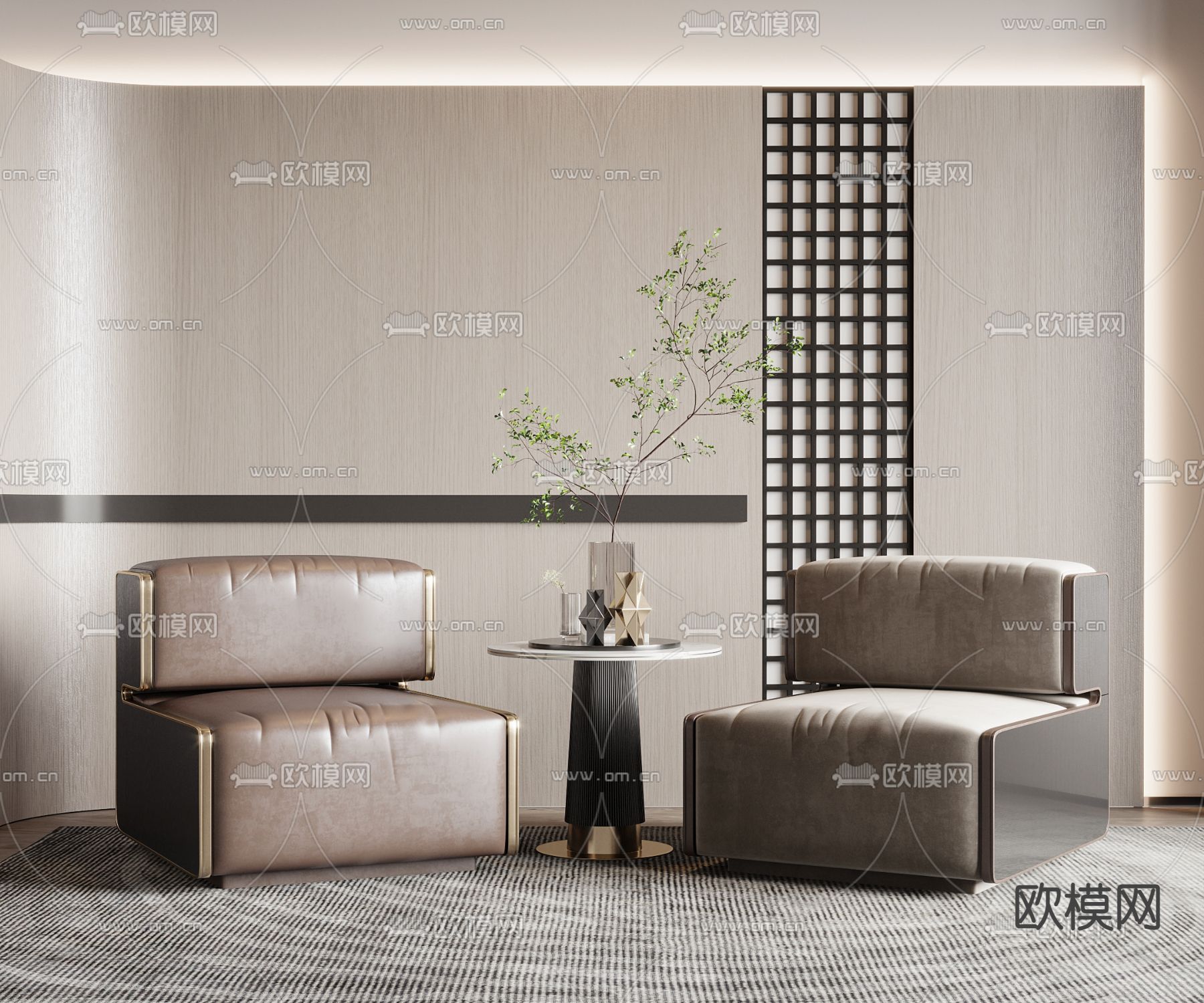 现代皮革单人沙发3d模型下载