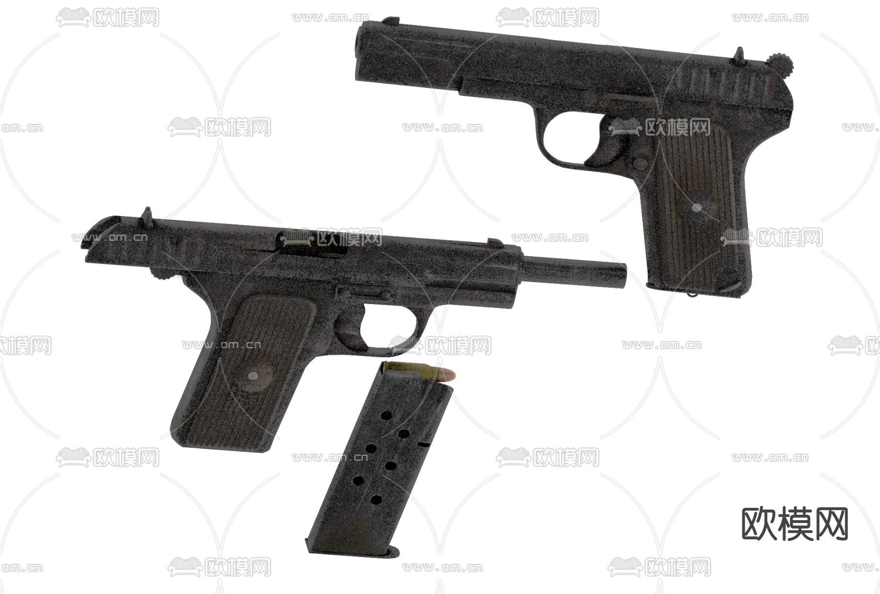 现代复古手枪免费3d模型下载