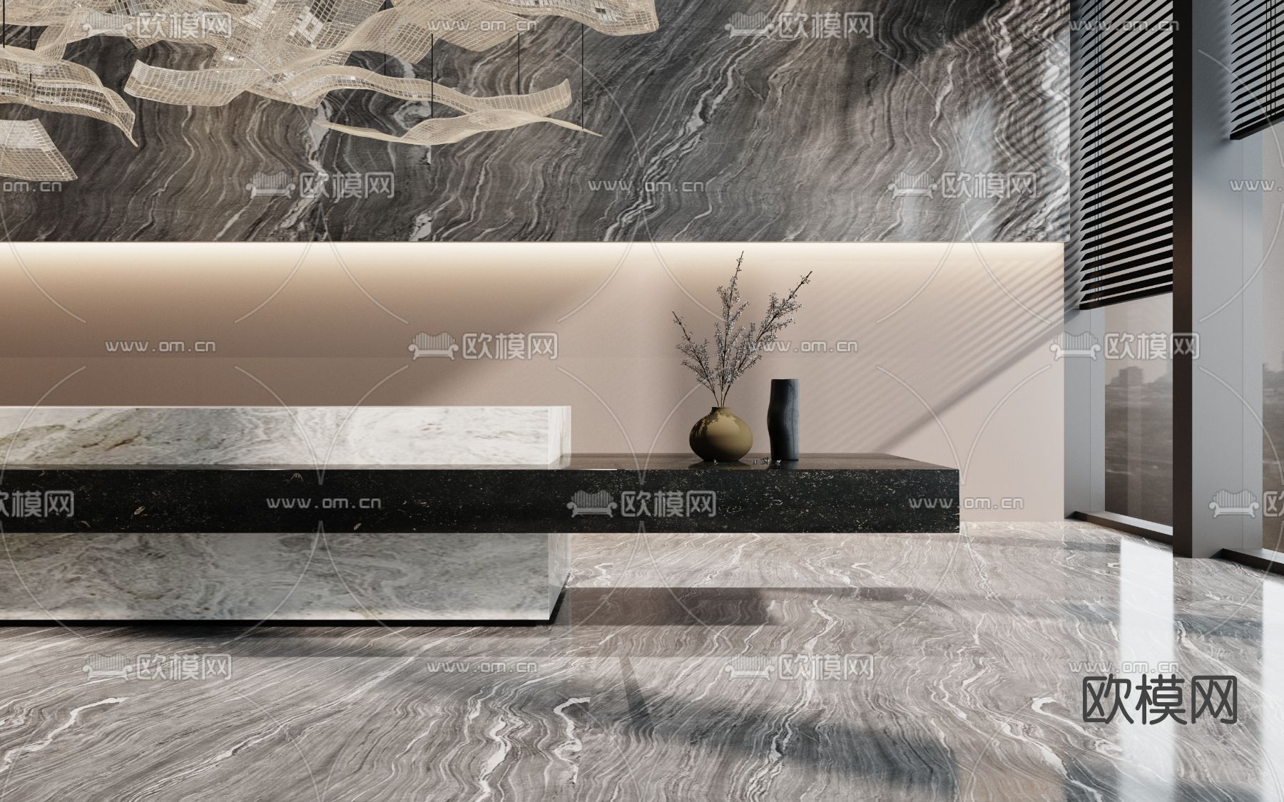 现代大理石前台接待台3d模型下载（渲染图2）