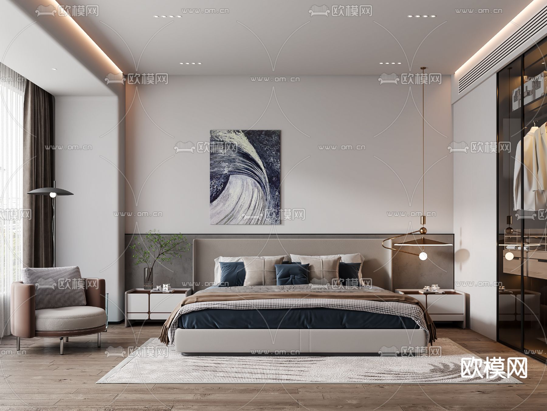 现代卧室3d模型下载_ID11640119_3dmax免费模型-欧模网