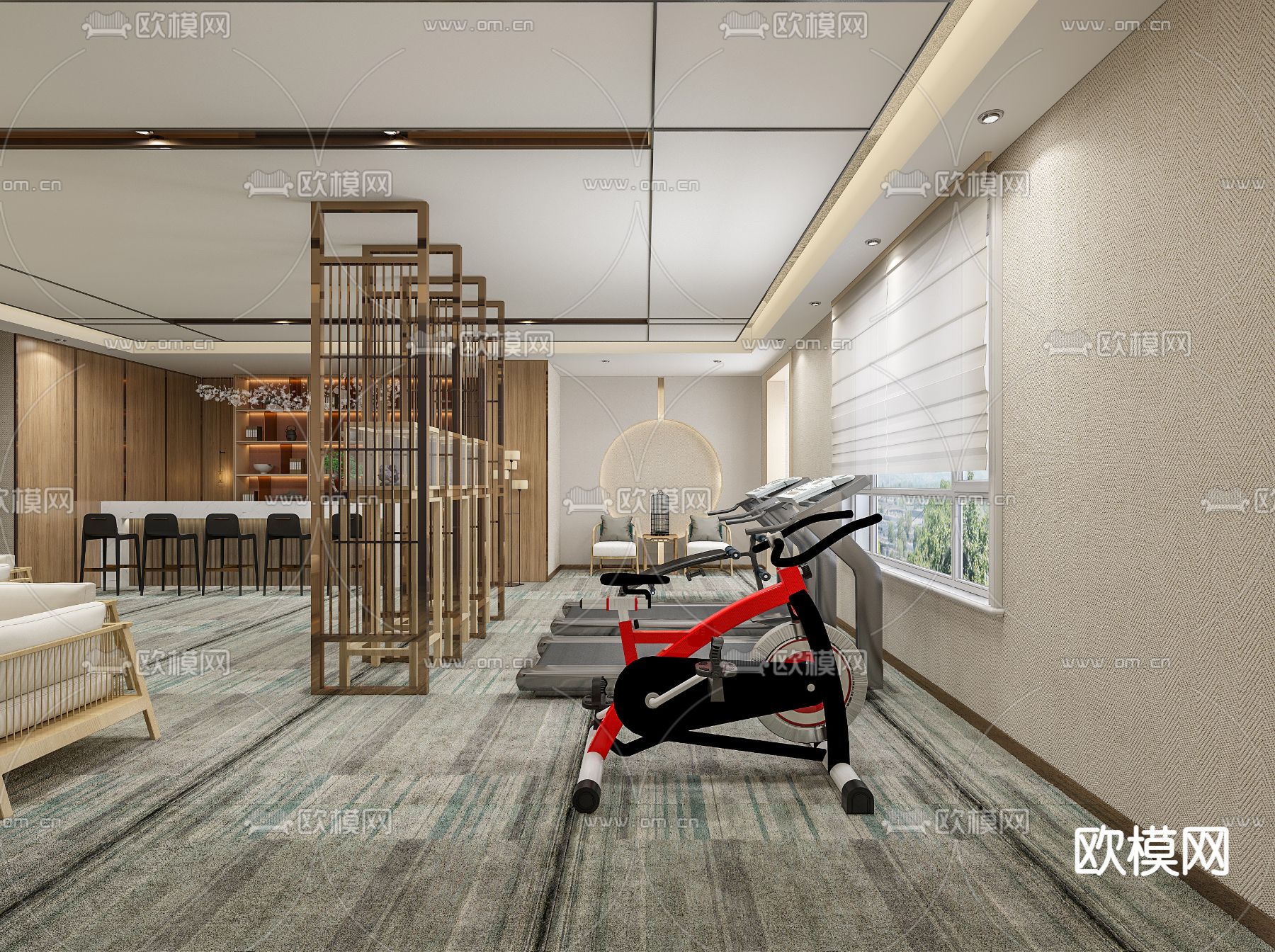 现代私人会所健身房水吧免费3d模型