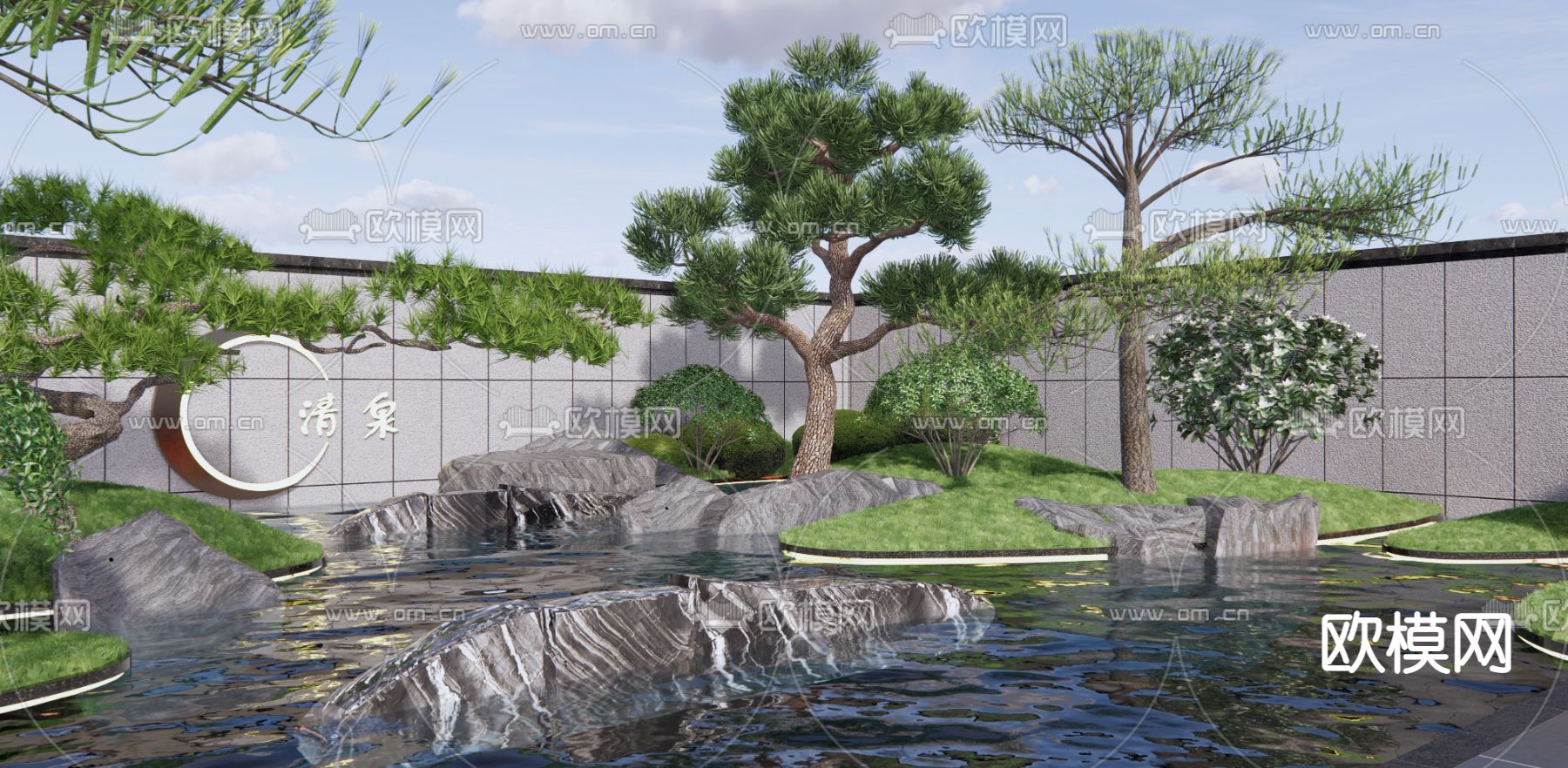 新中式示范区庭院景观su模型