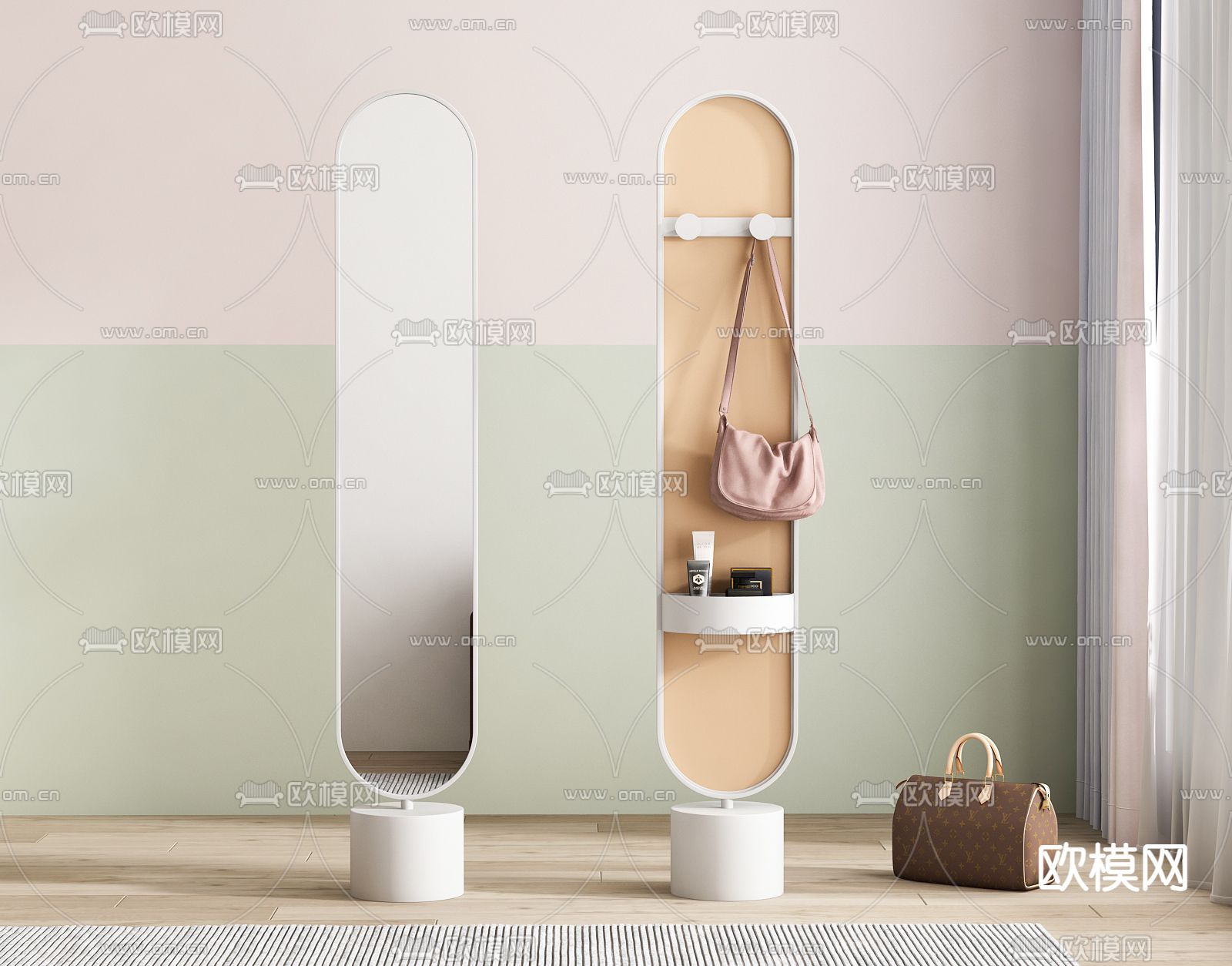 北欧全身落地镜3d模型下载（渲染图3）