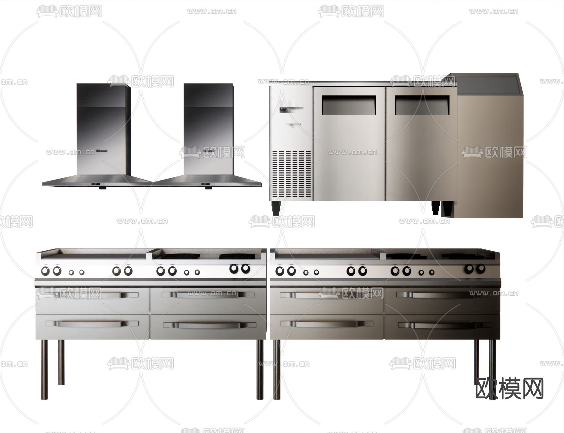 现代油烟机燃气灶su模型下载（渲染图1）