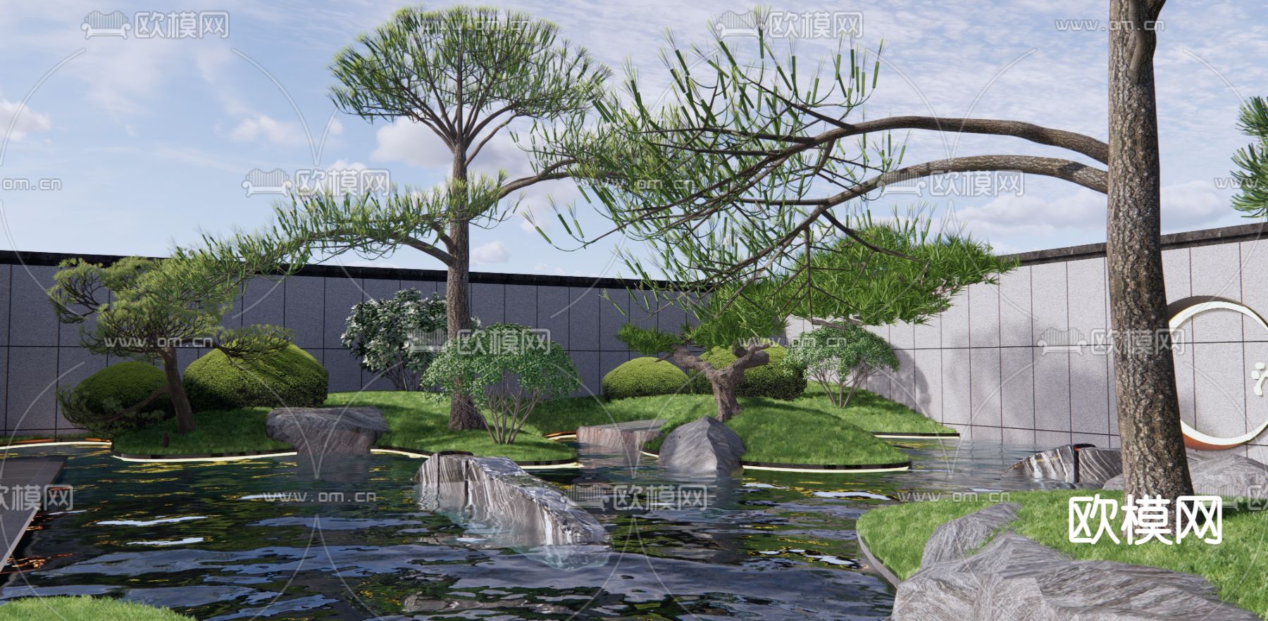 新中式示范区庭院景观su模型