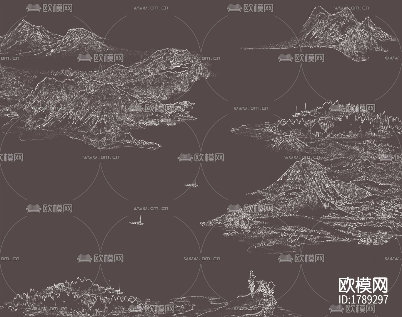 新中式线条山水壁纸下载（渲染图5）