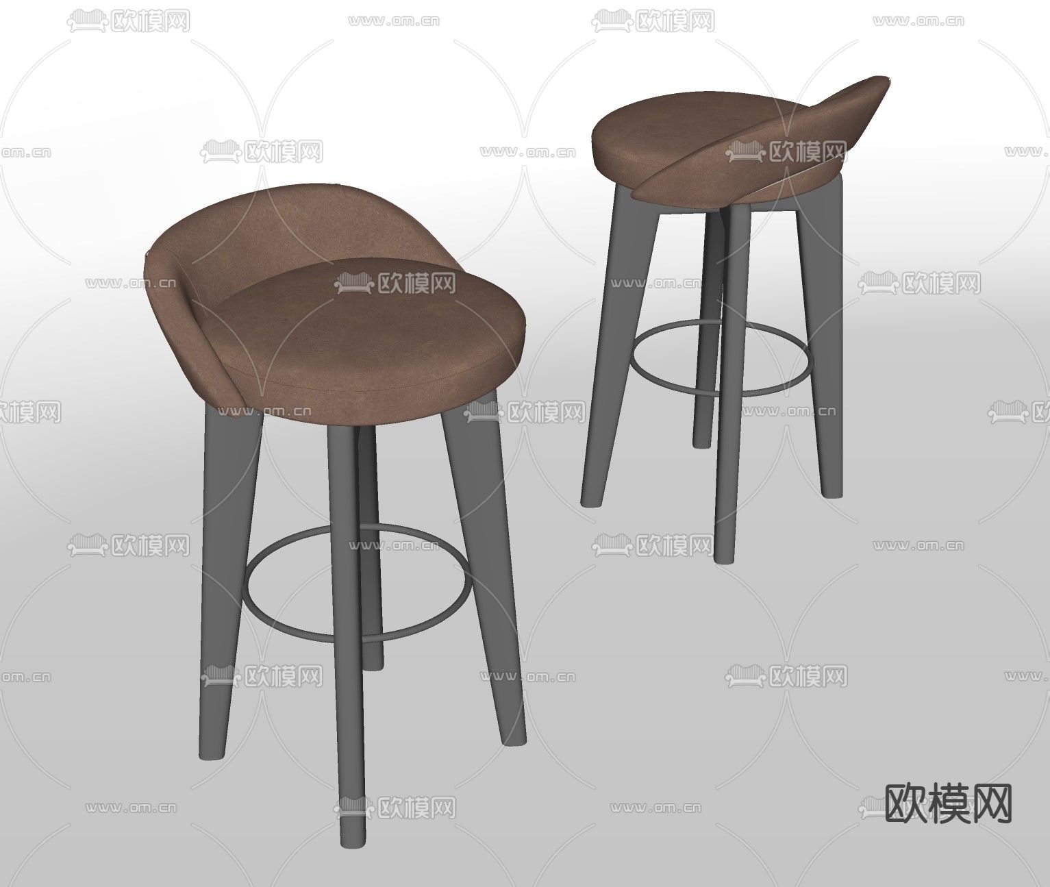 现代皮革吧椅su模型下载（渲染图2）